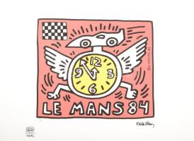 Keith Haring (1958-1990): Le Mans 84. Ofszet - lito papír, jelzett a nyomaton. Számozott: 121 /150. Keith Haring Foundation szárazpecséttel jelzett. Tanúsítvánnyal. Képméret 33x42 cm, Lapméret: 70x50 cm / Numbered, marked 70x50 cm