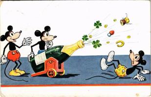 1933 Disney art postcard, Mickey Mouse New Year greeting with champagne. WSSB. 8969. (EK)