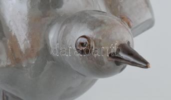 Lőrincz Győző (1940-): Madaras váza. Kerámia, mázhibákkal, csőrén lepattanással. Jelzett, m: 29 cm