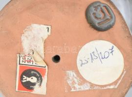 Lőrincz Győző (1940-): Madaras váza. Kerámia, mázhibákkal, csőrén lepattanással. Jelzett, m: 29 cm