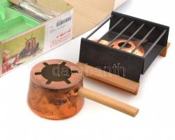 Vörösréz fondü, 8 villával, jó állapotban