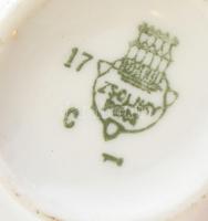 Zsolnay porcelán Vitézi Rend címeres mokkás csésze és alj, matricás, jelzett, kopásnyomokkal