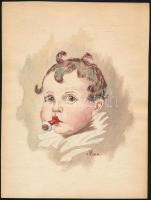 Olvashatatlan jelzéssel: Kisbaba cumival, 1930. Akvarell, papír. 22,5x18 cm