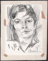Olvashatatlan jelzéssel (Chovan Lóránt?): Portré. Szén, papír. Kartonra ragasztva. 29x21 cm
