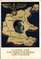 1938 März 13. Ein Volk, ein Reich, ein Führer! / Adolf Hitler, NSDAP German Nazi Party propaganda, map, swastika. 6 Ga. s: Professor Richard Klein + Am 10. 4. 38. dem Führer dein Ja! So. Stpl. (EK)