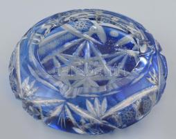 Dúsan csiszolt ólomkristály kék hamutál, kopásnyomokkal, d: 13 cm