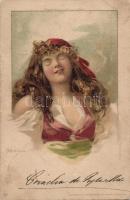 Lady hold to light litho