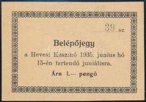 1935 Belépőjegy a Hevesi Kaszinóba