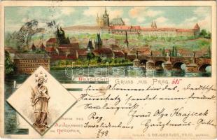 1898 (Vorläufer) Praha, Prague, Prága, Prag; Hradschin, Statue des Sct. Johannes voon Nepomuk. Verlag G. Neugebauer. Art Nouveau, litho