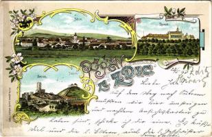 1898 (Vorläufer) Zdice, Zbiroh, Zebrák, Tocník / castles. Lit. Th. Böhm Art Nouveau, floral, litho (EK)