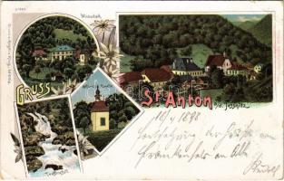 1898 (Vorläufer) Sankt Anton an der Jessnitz, Winterbach, Kapelle, Treffingfall. Regel & Krug Art Nouveau, floral, litho (EK)