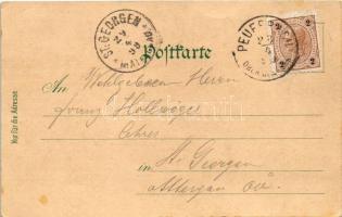 1899 (Vorläufer) Peuerbach, Kirchengasse, Marktplatz, Freihof Steindlbach. Kunstanstalt Karl Schwide...