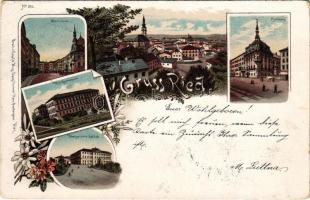 1900 Scheibbs, Warte am Blasenstein, Erlauf-Quai, Marktplatz, Ötscher. Regel & Krug Art Nouveau, floral, litho (EK)
