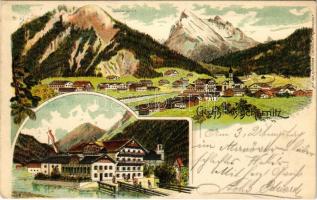1898 (Vorläufer) Scharnitz (Tirol), Panorama. Act. Ges. Münchener Chromolith.-Kunstanstalt. Art Nouveau, litho (EK)