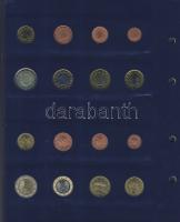 Euro-gyűjtemény 12 ország Euro forgalmi pénzei 1c-2€, vegyes évszámú komplett sorok, dekor...