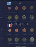 Euro-gyűjtemény 12 ország Euro forgalmi pénzei 1c-2€, vegyes évszámú komplett sorok, dekor...