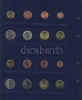 Euro-gyűjtemény 12 ország Euro forgalmi pénzei 1c-2€, vegyes évszámú komplett sorok, dekor...