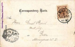 1897 (Vorläufer!) Wien, Vienna, Bécs; Gruss vom Tivoli bei Wien. Pavillon, Café-Salon, Eingang. Schn...