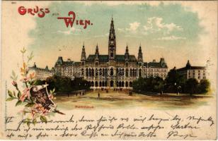 1899 (Vorläufer) Wien, Vienna, Bécs; Rathaus / town hall, coat of arms. Kunstanstalt J. Miesler Art Nouveau, floral, litho (EK)