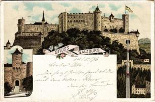 1896 (Vorläufer!!!) Salzburg, castle, gate, funicular railway. H. Metz Art Nouveau, floral, litho (EK)