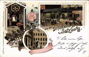 1897 (Vorläufer!) Salzburg, Gruss aus der Stiftskellerei. Haydn Stübel. Regel & Krug Art Nouveau, floral, litho (EK)