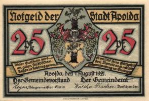 Német Birodalom / Weimari Köztársaság / Apolda 1921. 25Pf(6x) 6klf db, teljes sor T:I