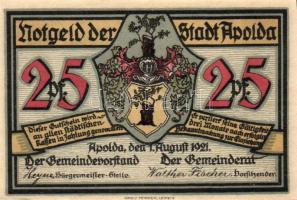 Német Birodalom / Weimari Köztársaság / Apolda 1921. 25Pf(6x) 6klf db, teljes sor T:I