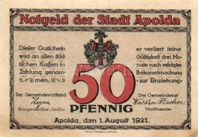 Német Birodalom / Weimari Köztársaság / Apolda 1921. 50Pf(6x) 6klf db, teljes sor T:I