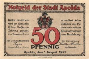 Német Birodalom / Weimari Köztársaság / Apolda 1921. 50Pf(6x) 6klf db, teljes sor T:I