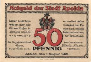 Német Birodalom / Weimari Köztársaság / Apolda 1921. 50Pf(6x) 6klf db, teljes sor T:I