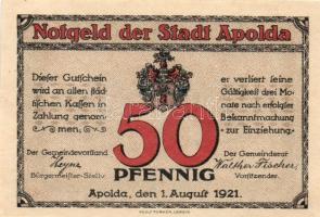 Német Birodalom / Weimari Köztársaság / Apolda 1921. 50Pf(6x) 6klf db, teljes sor T:I