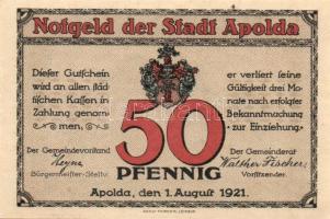 Német Birodalom / Weimari Köztársaság / Apolda 1921. 50Pf(6x) 6klf db, teljes sor T:I