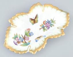 Herendi porcelán Viktória mintás leveles tálka, kézzel festett, jelzett, hibátlan, 14,5×8 cm