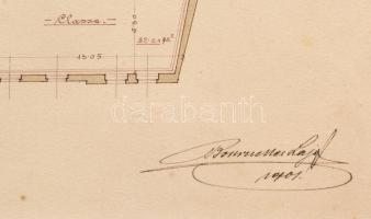 1901 Brassó Árvaház utcai leányiskola és tornaterem tervrajza 3 db terv a tervező .. Lajos autográf ...