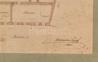1901 Brassó Árvaház utcai leányiskola és tornaterem tervrajza 3 db terv a tervező .. Lajos autográf ...