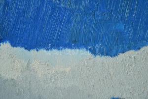 Batári László (1920-1997): Tiszapart. Olaj, vászon. Jelzett. fa keretben, néhány kisebb hibával. 100...