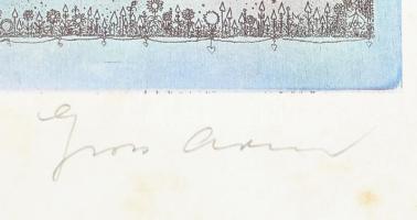 Gross Arnold: Kék álmok városa nyomat aláírással 29x48 cm Sarka gyűrött