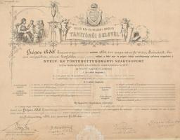 1884 Felső Nép- és polgári iskolai oklevél sérült 40x60 cm