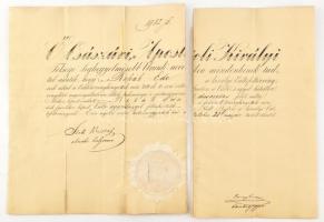 1861 Váltótörvényszéki jegyző bizonyítvány, oklevél Karap Ferenc aláírásával szakadással erősen sérült