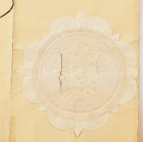 1861 Váltótörvényszéki jegyző bizonyítvány, oklevél Karap Ferenc aláírásával szakadással erősen sérü...