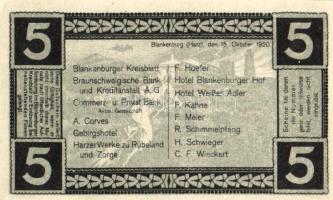Német Birodalom / Weimari Köztársaság / Blankenburg 1920. 5Pf + 10Pf(2x) + 25Pf + 50Pf 5klf db, telj...