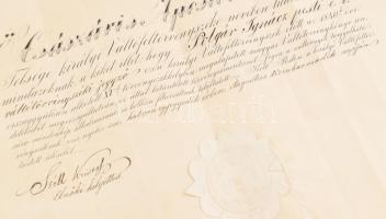 1861 Váltótörvényszéki jegyző bizonyítvány, oklevél Karap Ferenc aláírásával