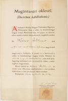 1918 Egyetemi magántanári oklevél Weber Arthur (1888-1929) irodalomtörténésznek 31x48 cm,