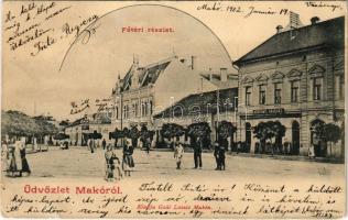 1902 Makó, Fő tér, Központi kávéház, gyógyszertár, üzletek.Gaál László kiadása (apró lyukak / tiny pinholes)