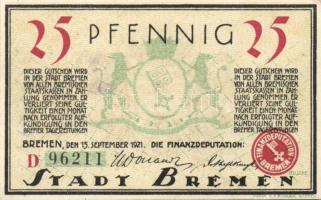 Német Birodalom / Weimari Köztársaság / Bremen 1921. 25Pf + 50Pf + 75Pf 3klf db, teljes sor T:I