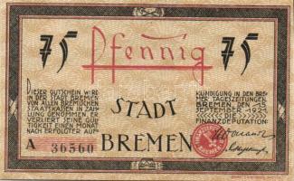 Német Birodalom / Weimari Köztársaság / Bremen 1921. 25Pf + 50Pf + 75Pf 3klf db, teljes sor T:I