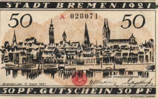 Német Birodalom / Weimari Köztársaság / Bremen 1921. 25Pf + 50Pf + 75Pf 3klf db, teljes sor T:I