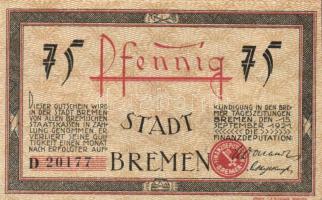 Német Birodalom / Weimari Köztársaság / Bremen 1921. 25Pf + 50Pf + 75Pf 3klf db, teljes sor T:I