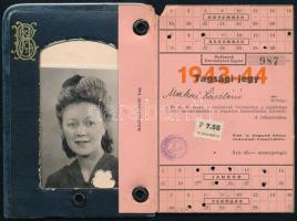 1943 Budapesti Korcsolyázó Egylet bőr tokos jegy fényképpel