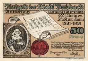 Német Birodalom / Weimari Köztársaság / Butzbach 1921. 25Pf + 50Pf(7x) összesen 8klf db, teljes sor ...